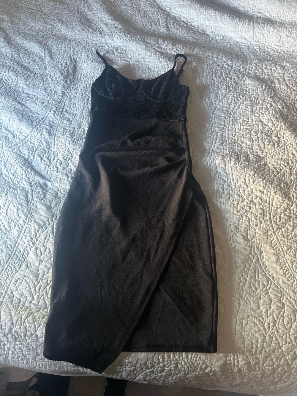 Almost Famous Black Slip Dress with Lace Bodice
